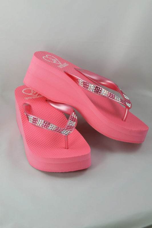 High Night Sandal in Hot Pink with clear/pink alternating stones