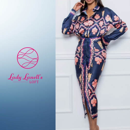 XOXO Patterned Midi Dress with collar