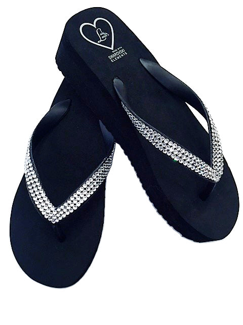 High Night Sandal in Black with all clear crystals