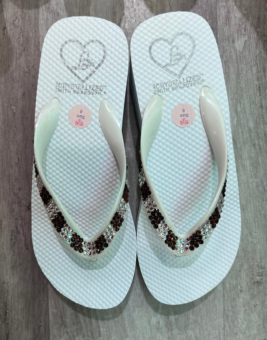 High Night Sandal - white with brown & clear crystals