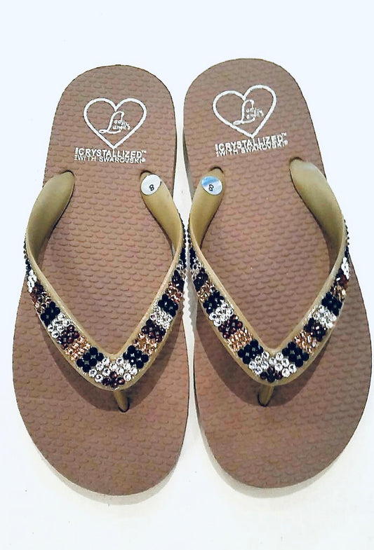 Flat Beach Sandal in Chocolate clear, jet and light colorado crystals