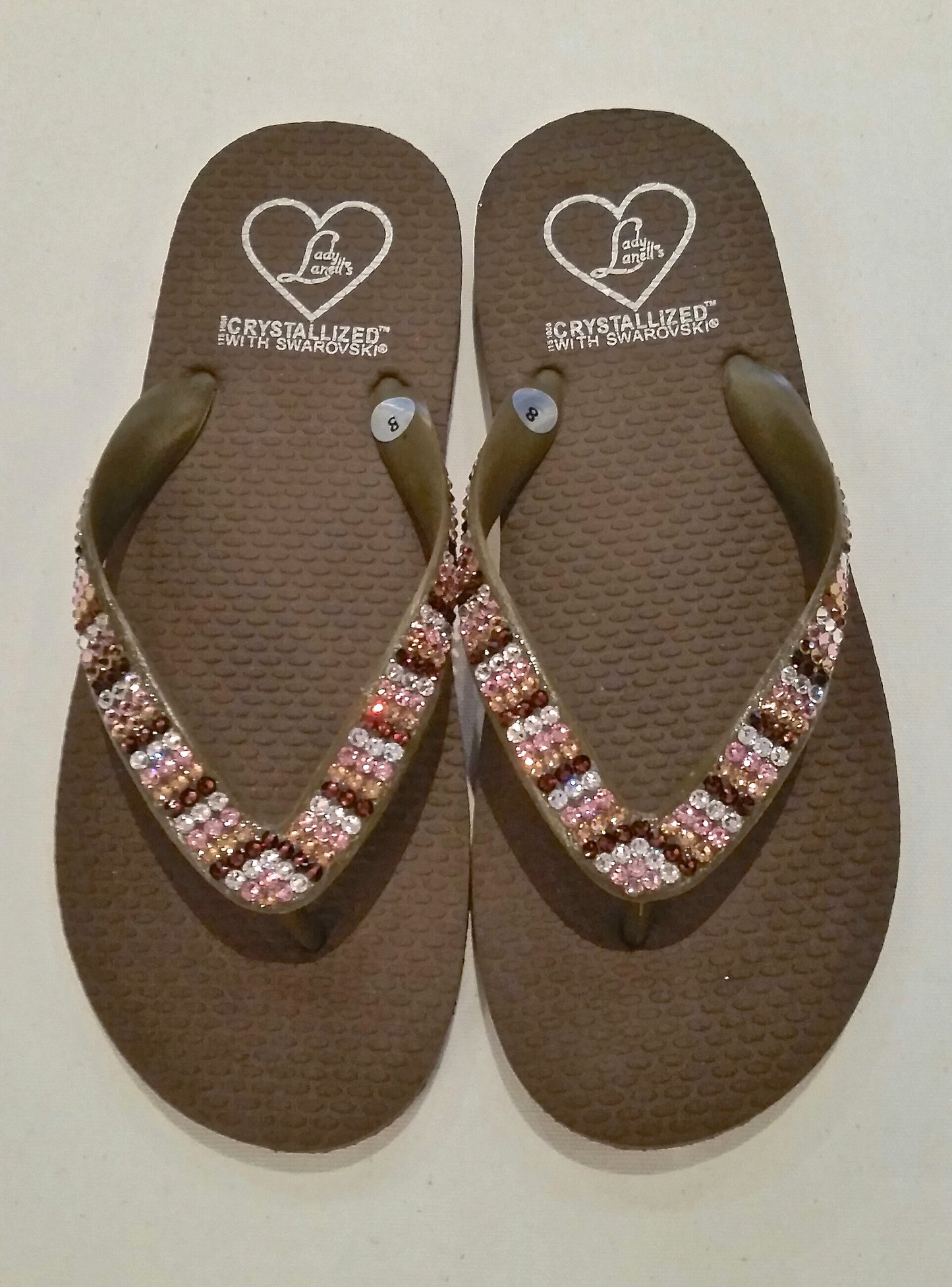 Flat Beach Sandal in Chocolate with pink, light colorado, smoke and clear crystals