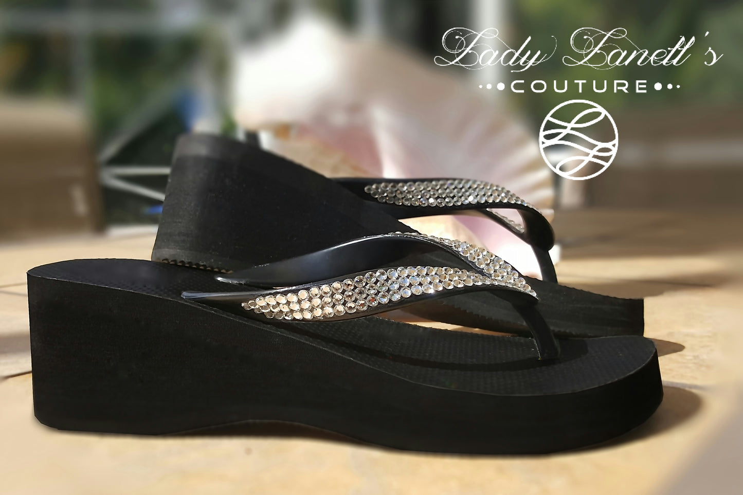 High Night Sandal in Black with all clear crystals