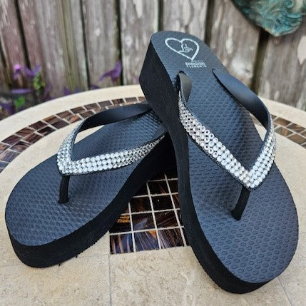 High Night Sandal - Black with All Clear Crystals