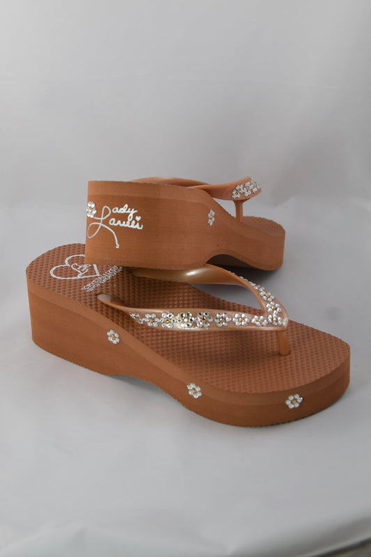 High Night Sandal in Camel with flowers in all clear