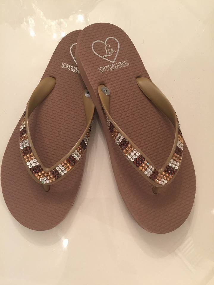 Flat Beach Sandal in Camel with clear light colorado and smoke crystals