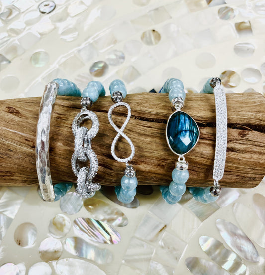 Aquamarine Bracelet with Swarovski Crystals - 5 options to choose from