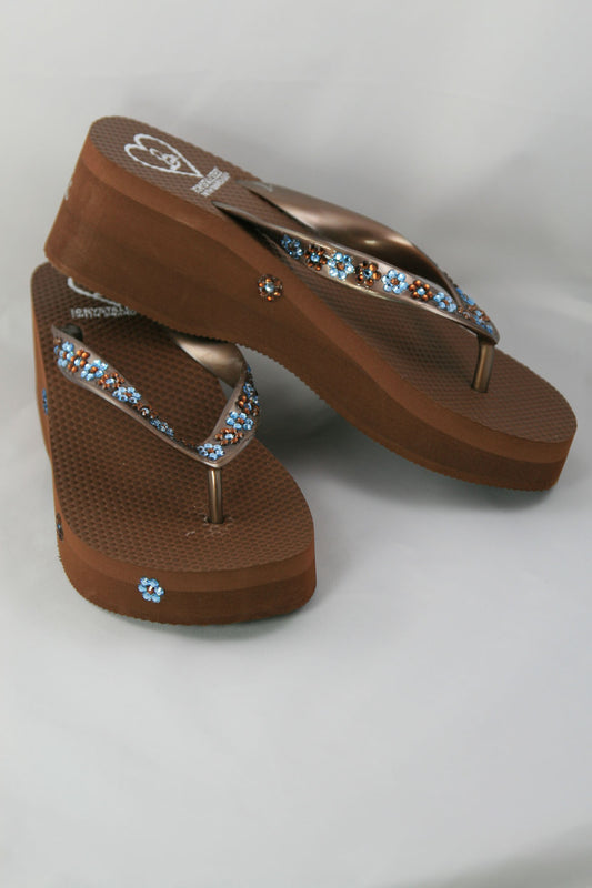 High Night Sandal in Chocolate with aqua and light colorado flowers