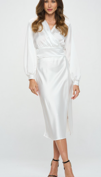 White Stretch Satin Solid Skirt