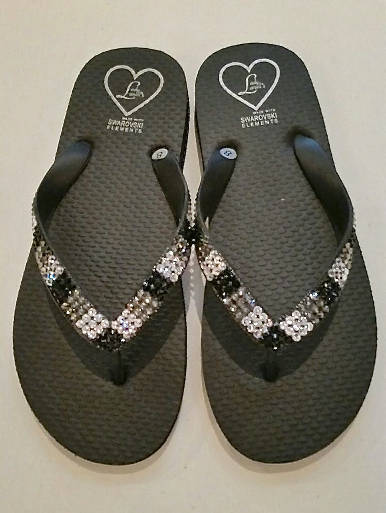 High Night Sandal in Black with clear and jet crystals