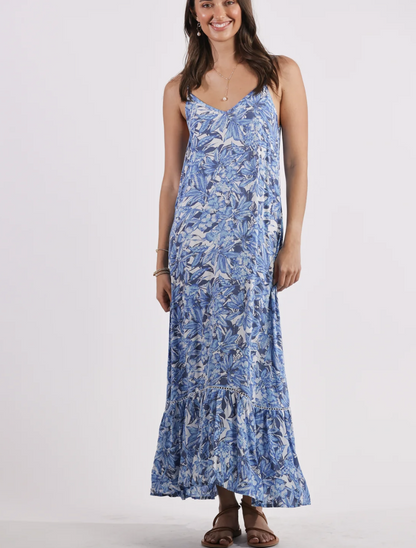 Day Trip Slip Maxi Dress in Blue Pattern