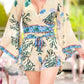 Bell Sleeve Kimono Wrap Short Romper - Peach / Blue