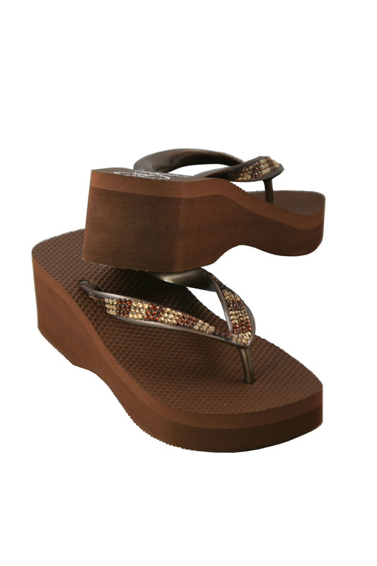 High Night Sandal in Chocolate with brown and gold crystals