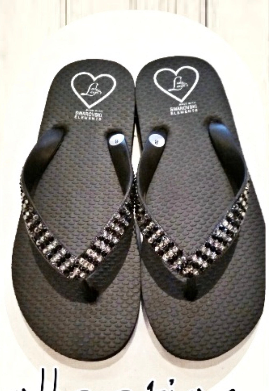 Flat Beach Sandal in Black with clear and jet crystals